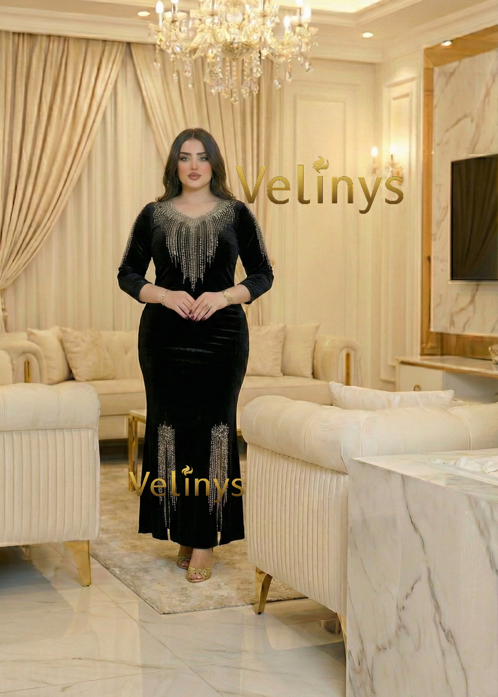 فستان سلطانة طرز فضي