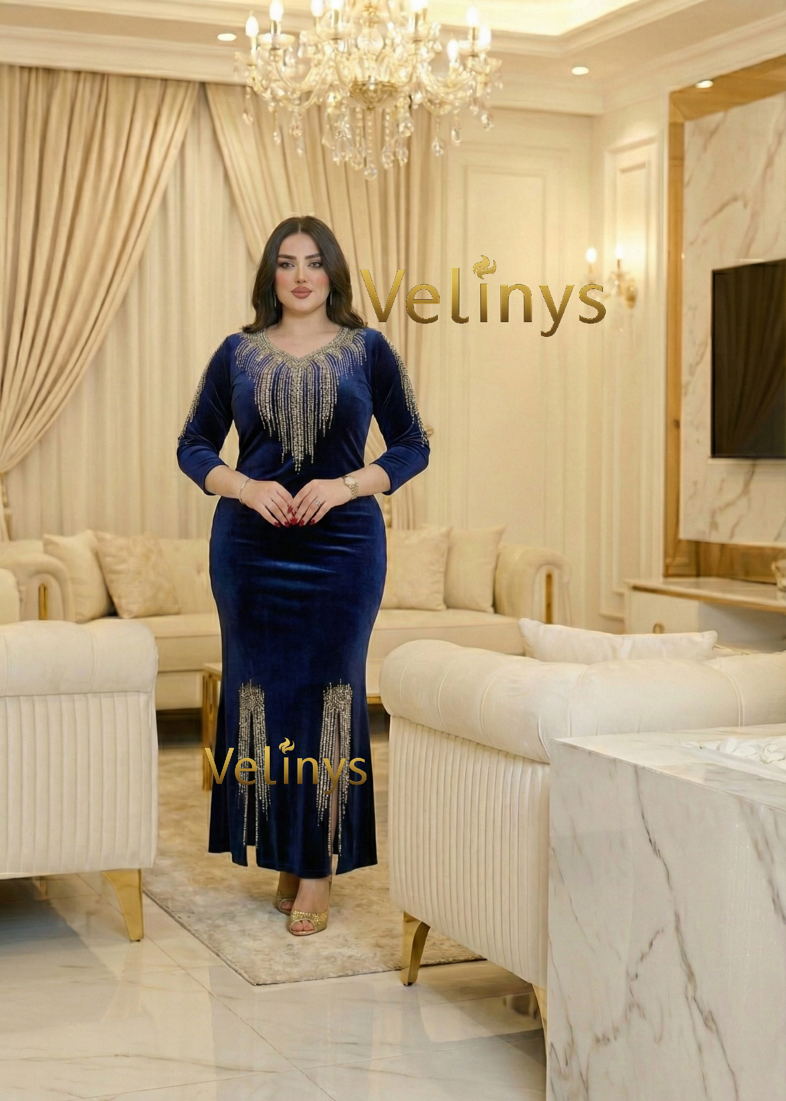 فستان سلطانة طرز فضي