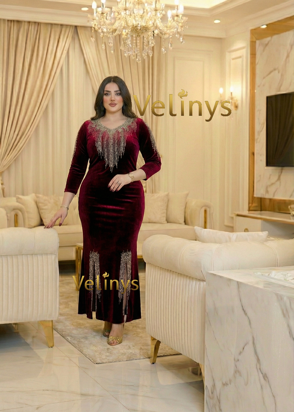 فستان سلطانة طرز فضي